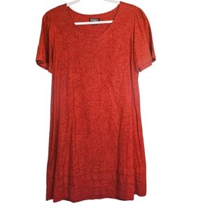 Nicole Miller Original Red Linen Blend V-Neck Short Sleeve Shift Dress